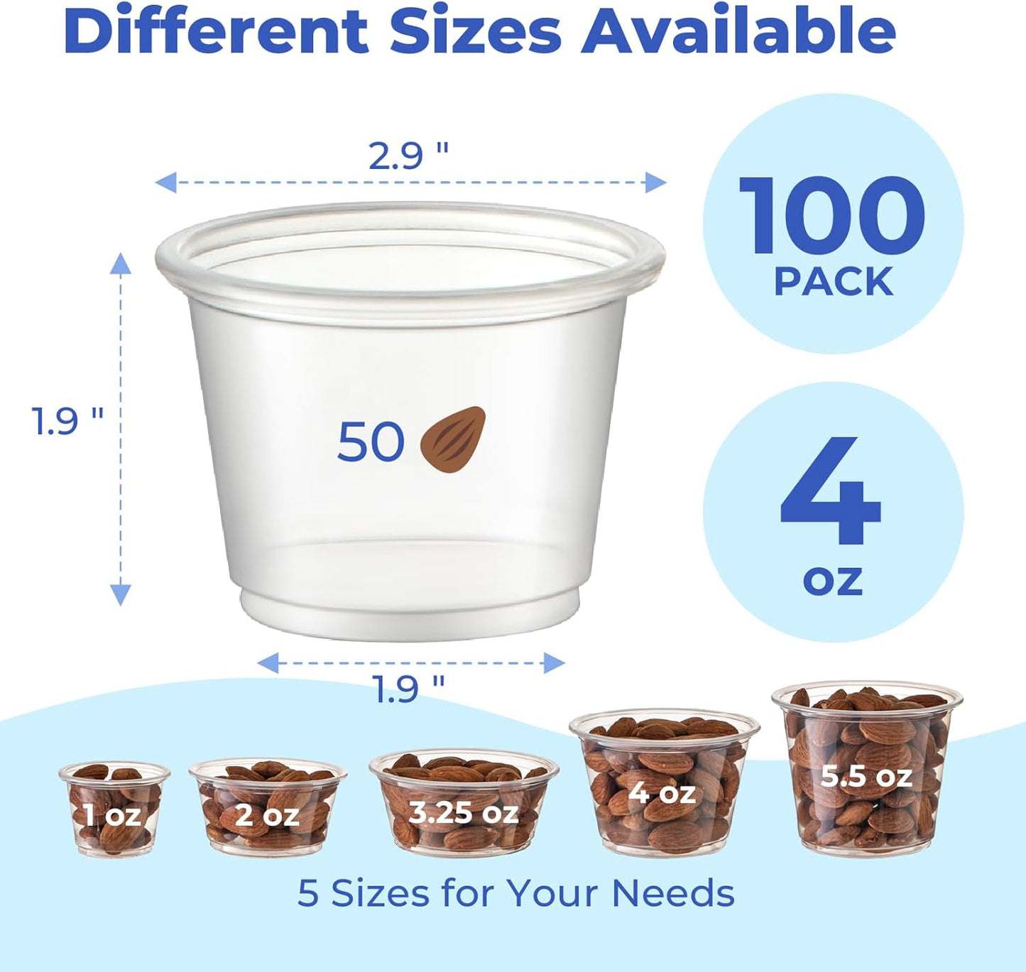 Fit Meal Prep 2500 Pack 4 oz BPA Free Condiment Cups No Lids, Disposable Jello Shots Containers, Small Dipping Sauce Cups, Plastic Ramekins in Bulk, Stackable Souffle Cups for Sample, Portioning