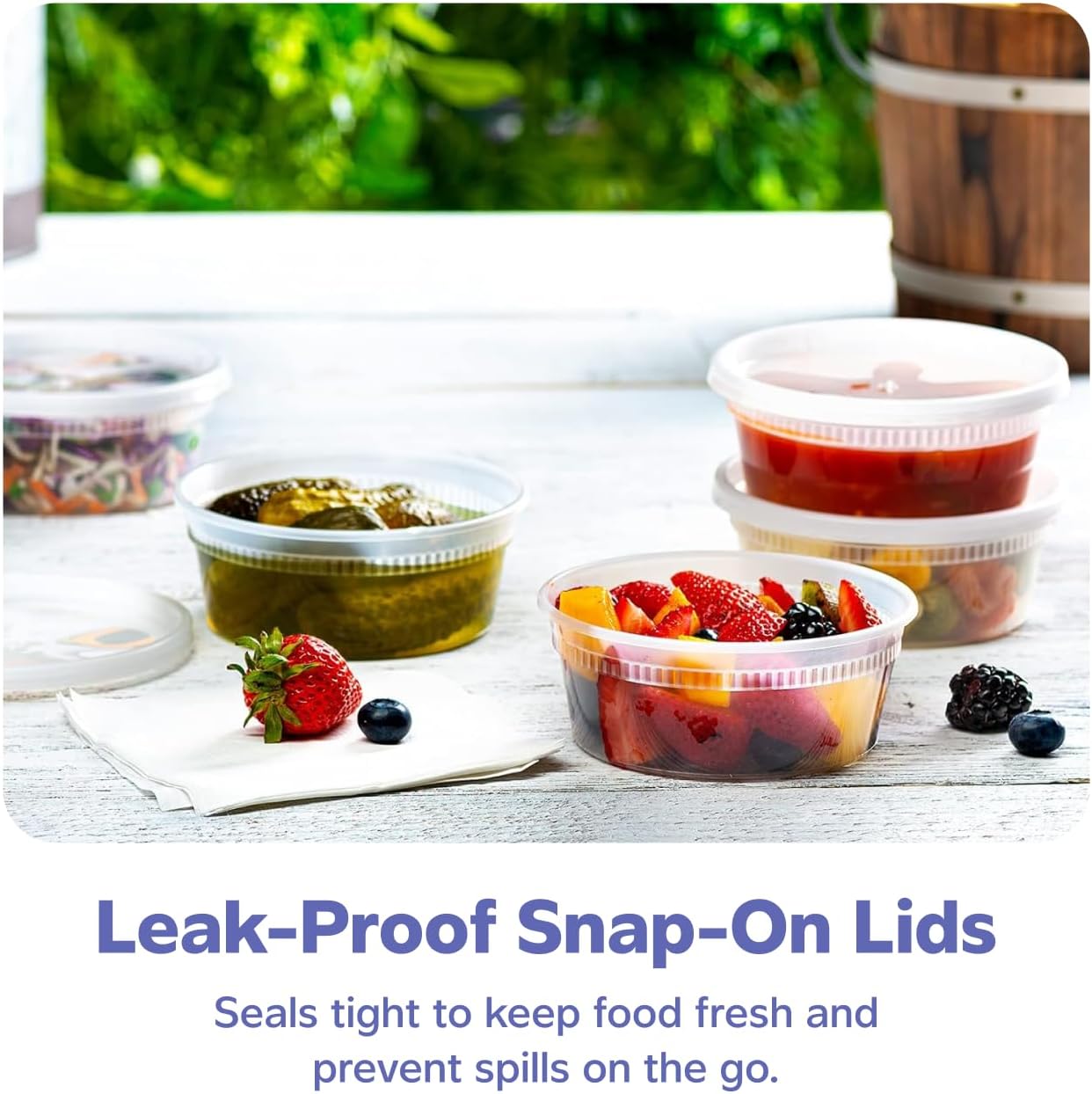 GUSTO [48 Sets - 8 oz. Plastic Deli Disposable Food Storage Containers with Airtight Lids - Slime Containers (Formerly Comfy Package)