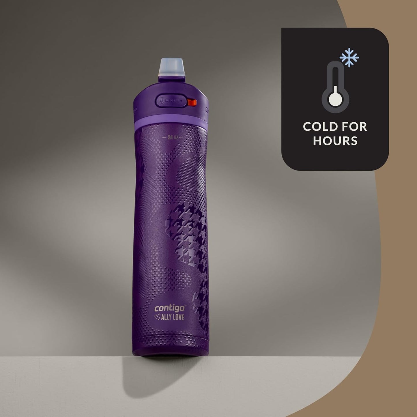 Contigo x Ally Love Ashland Chill 2.0, Stainless Steel, Spill Proof Water Bottle with AutoPop Easy Lean Lid, BPA Free, 24oz, Violet
