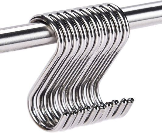ARTOYS Stainless Steel S Hooks - Pack of 10, 3 Inches, 4mm Diameter, 50lbs Load Capacity - Electroplated Surface
