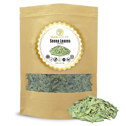 Cure Wid Pure Certified Organic Dried Senna Leaves 4oz Resealable Pack - Non-GMO Organic Senna Tea For Constipation Relief - Senna Leaf Tea To Support Digestion & Regulate Bowel Movements Hojas De Sen