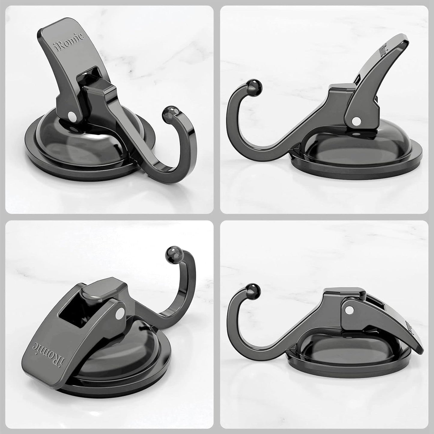 Heavy Duty Vacuum Suction Cup Hooks (2Pack) for Shower,Glass Window,Kitchen&Bathroom&Restroom Organization，Gun Silver.