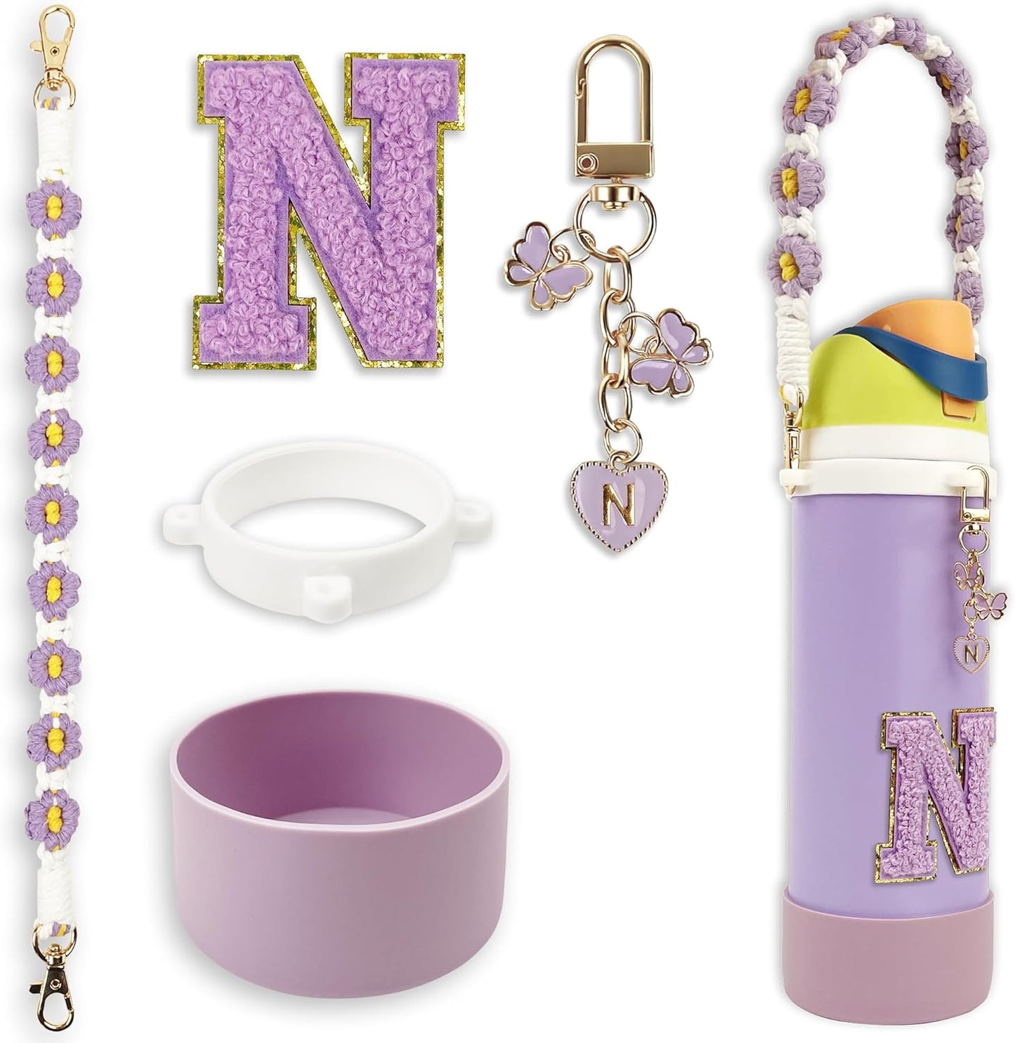 SITKOL Silicone Boot Cute Monogram Set Compatible with Owala Water Bottle 24 oz, 32 oz, 40 oz - Perfect Letter Owala Accessories for Owala Tumbler, Owala Free Sip, Pink Owala, Black Owala