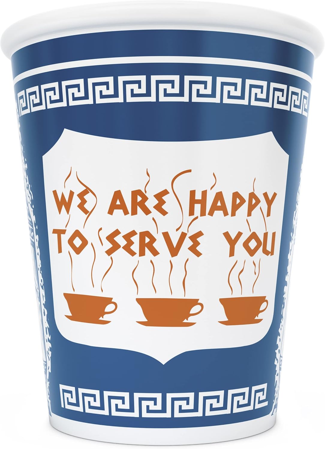 10 oz Ceramic New York City Greek Coffee Cup "We are Happy to Serve You"