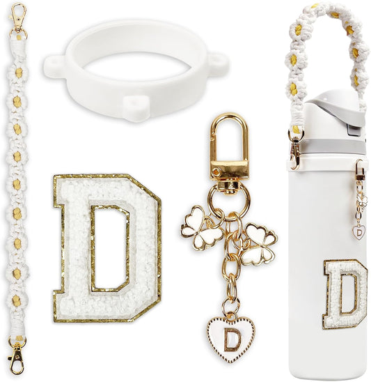 Cute Letter Charm Set Compatible with Owala Water Bottle 24 oz, 32 oz, 40 oz, Owala Kids, Owala Coffee Tumbler, Owala FreeSip – Includes Handle Strap, for Owala Accessories & Stanley Cup Accessories