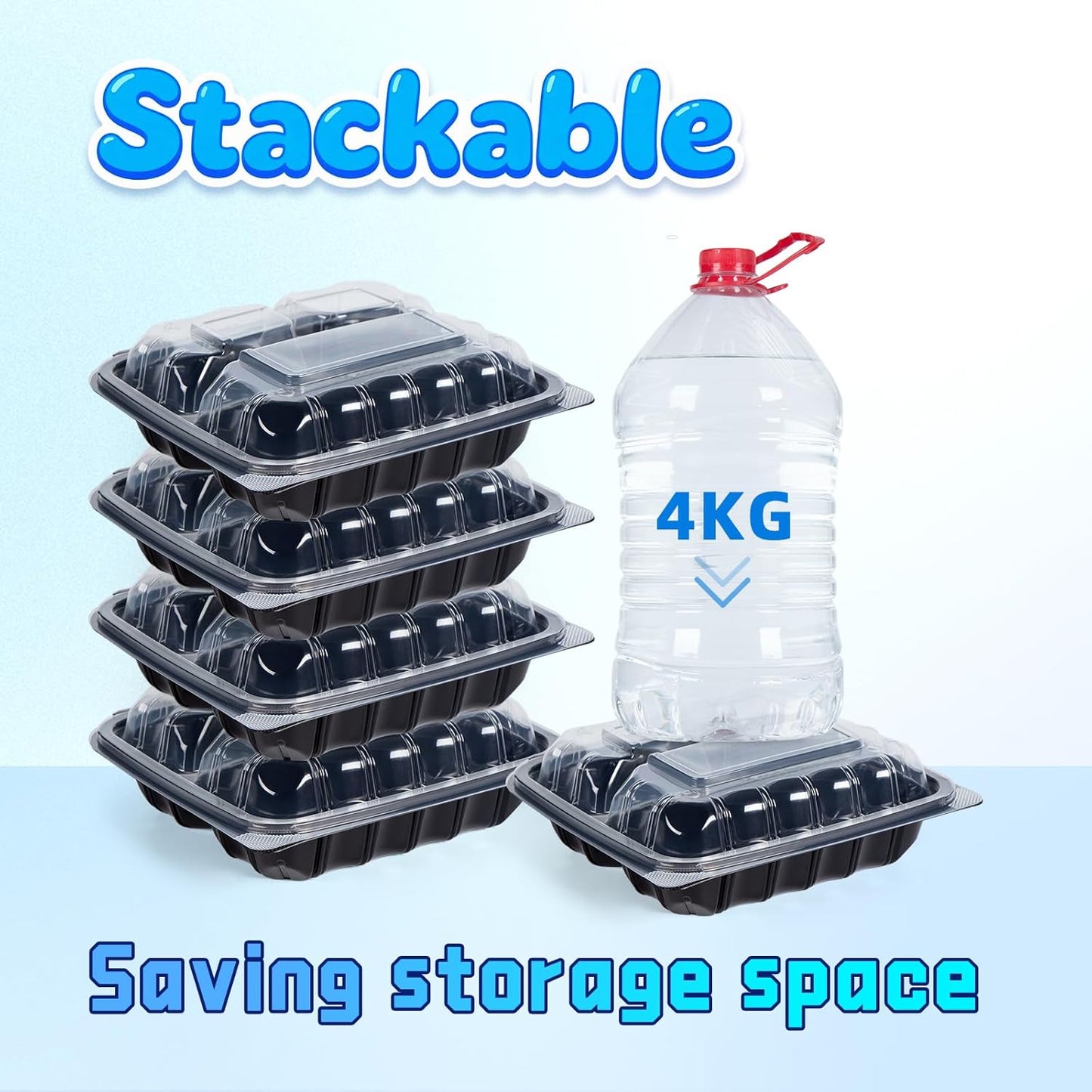 YANGRUI Food Containers 9.5" 38 oz 45 Pack - Anti Fog Lid Shrink Wrap Commercial PP BPA Free Takeout Box | Reusable & Disposable, Freezer & Microwave Safe | Restaurant 3 Compartment Plastic Container