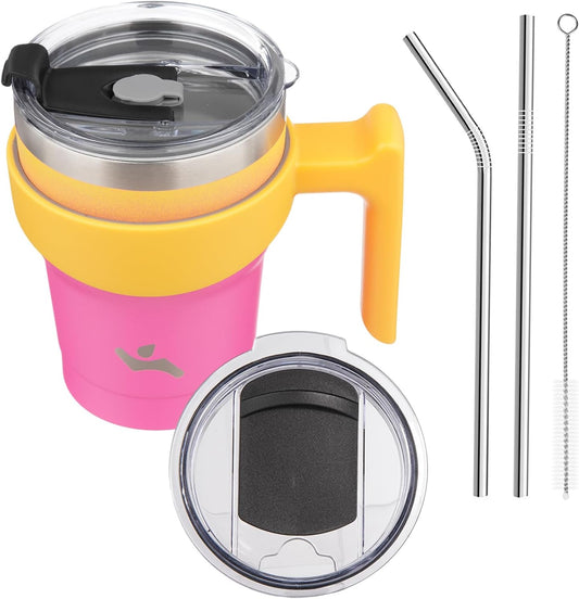 10 oz Tumbler with Handle and 2 Straw 2 Lid, Insulated Water Bottle Stainless Steel Vacuum Cup Reusable Travel Mug,Rainbow