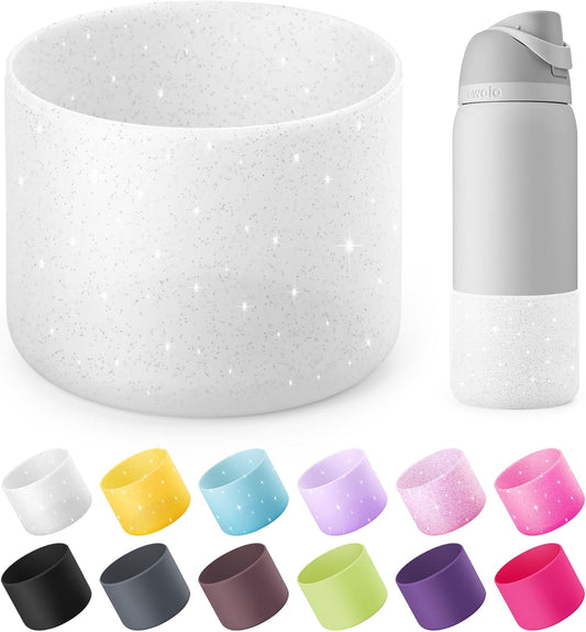 Silicone Water Bottle Boot for Owala 32 oz, Anti-Slip Protective Sleeve for Owala Twist & FreeSip & Flip Stainless Steel Water Bottle, Boot Bottom Base (Glitter White)