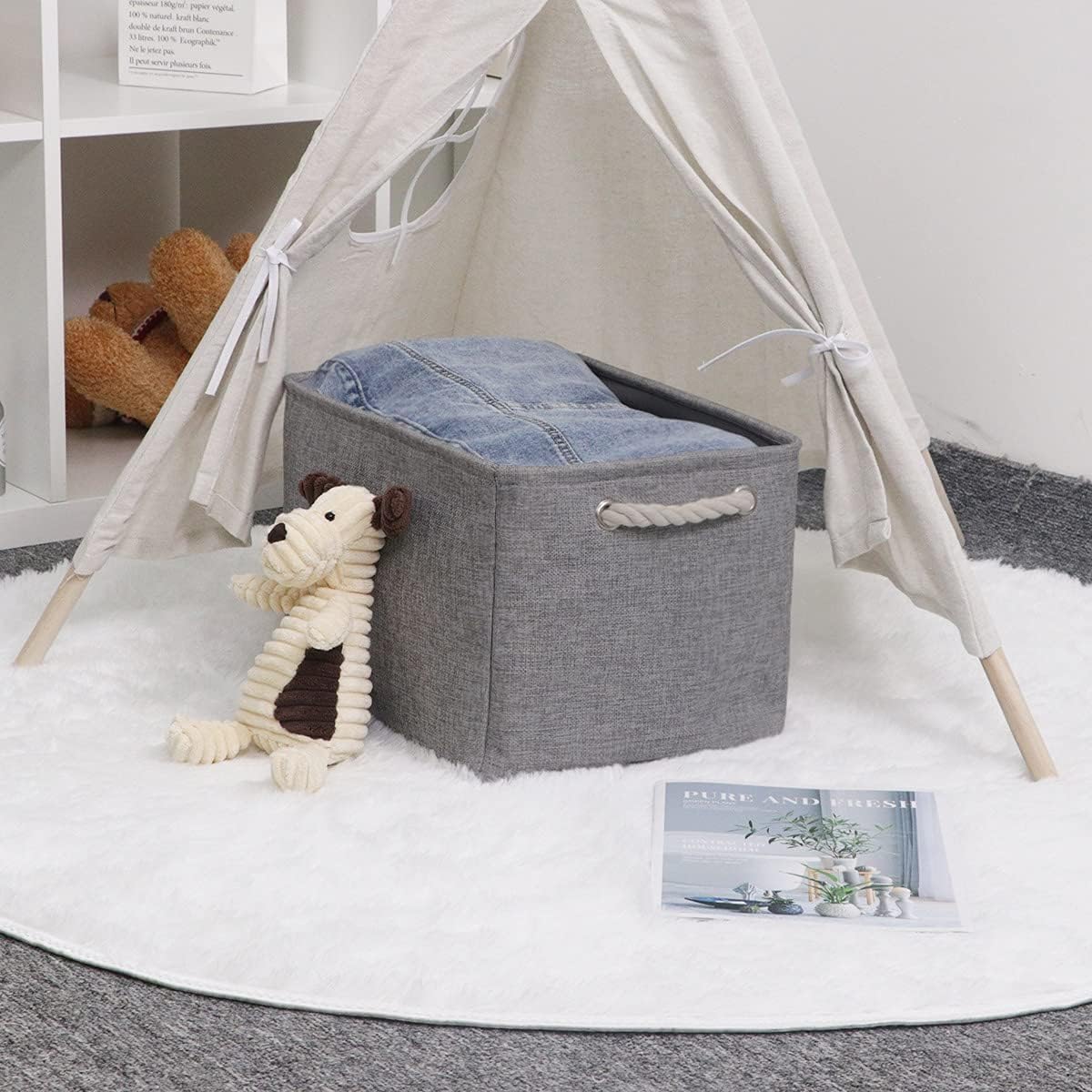 HNZIGE Shelf Baskets for Storage(3 Pack) Storage Bins Fabric Storage Baskets for Shelves,Baskets Set for Organizing Clothes,Nursery,Laundry(Gray,15" x 11" x 9.5")