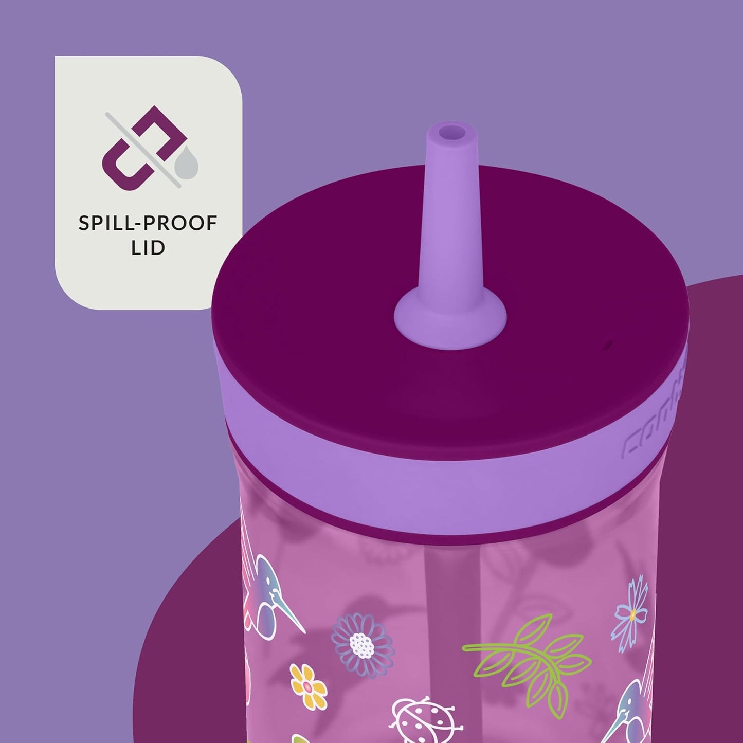 Contigo Leighton Straw Tumbler, 14 oz, Grape (Tulips) (Pack of 4)