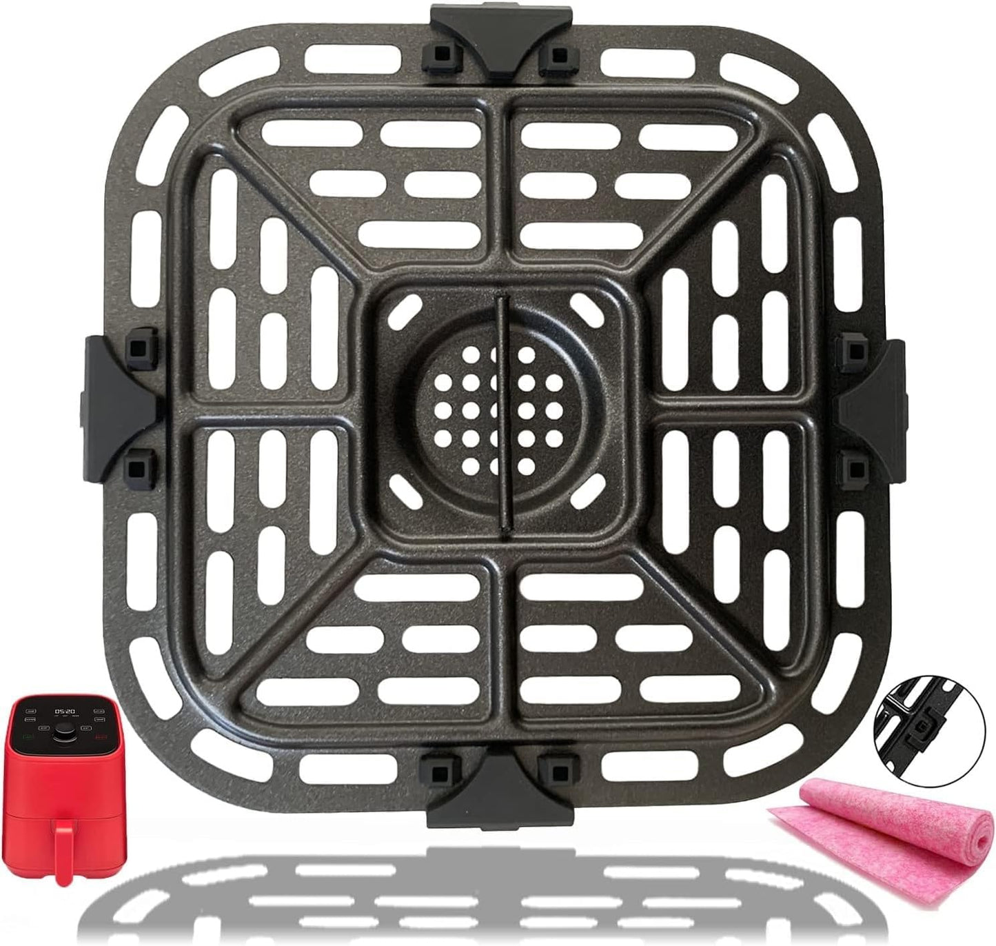 2QT Square Air Fryer Grill Plate for Instants Air Fryers, Upgraded Air Fryer Grill Pan Crisper Plate Tray Insert Rack Grate Grid Shelf for 2QT Instants Air Fryers, Nonstick, Dishwasher Safe