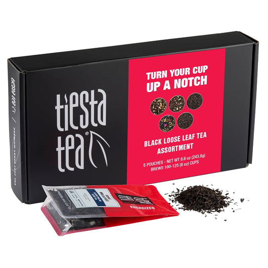 Tiesta Tea - Black Tea Gift Box, Loose Leaf, High Caffeinated Variety Pack, Make Hot & Iced, 5 Pouches of Assorted Blends with English Breakfast, Earl Grey, Chai and Passion Fruit Blend