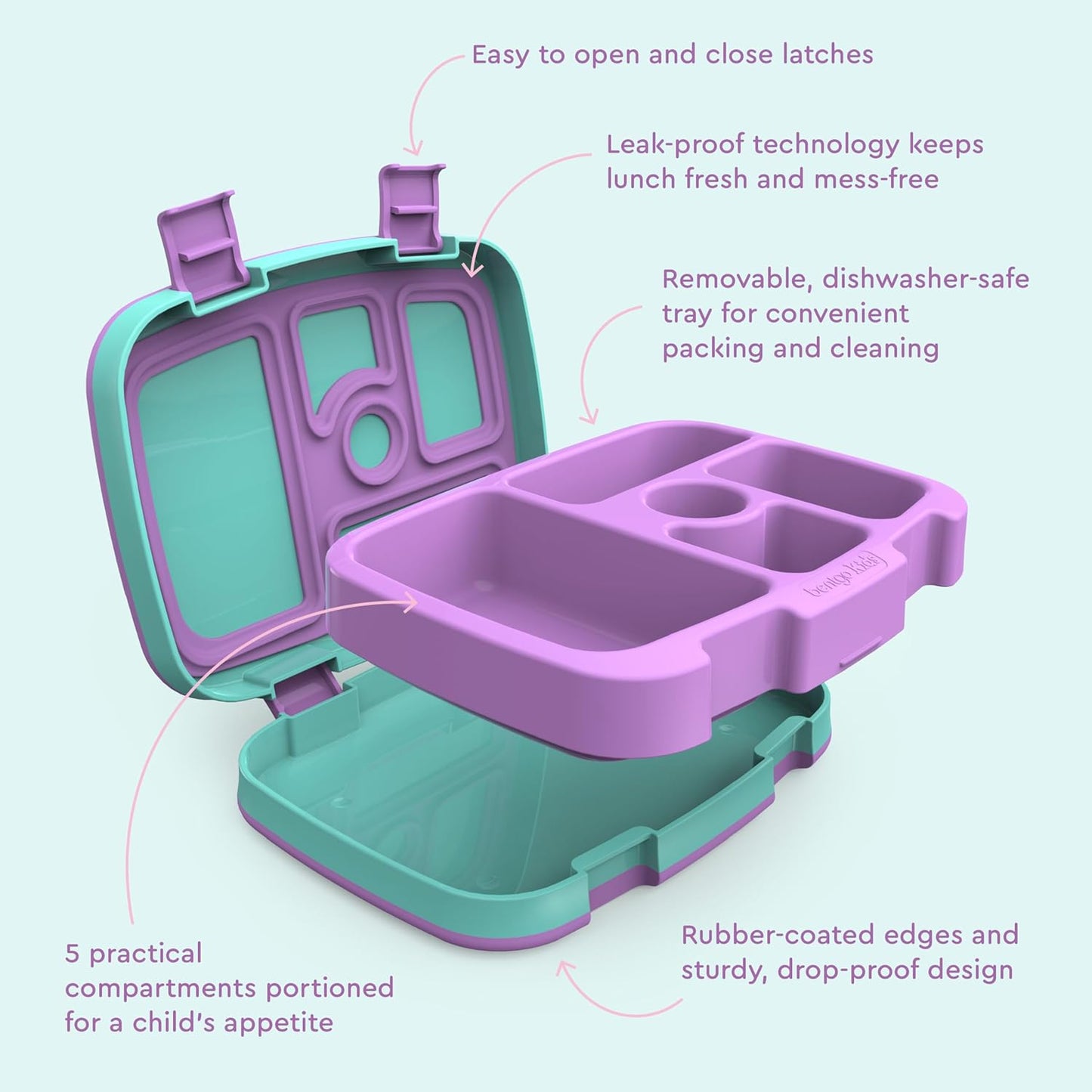 Bentgo Kids Prints Leak-Proof, 5-Compartment Bento-Style Kids Lunch Box - Ideal Portion Sizes for Ages 3-7, Durable, Drop-Proof, Dishwasher Safe, & PFAS & BPA-Free Materials (Mermaid Scales)