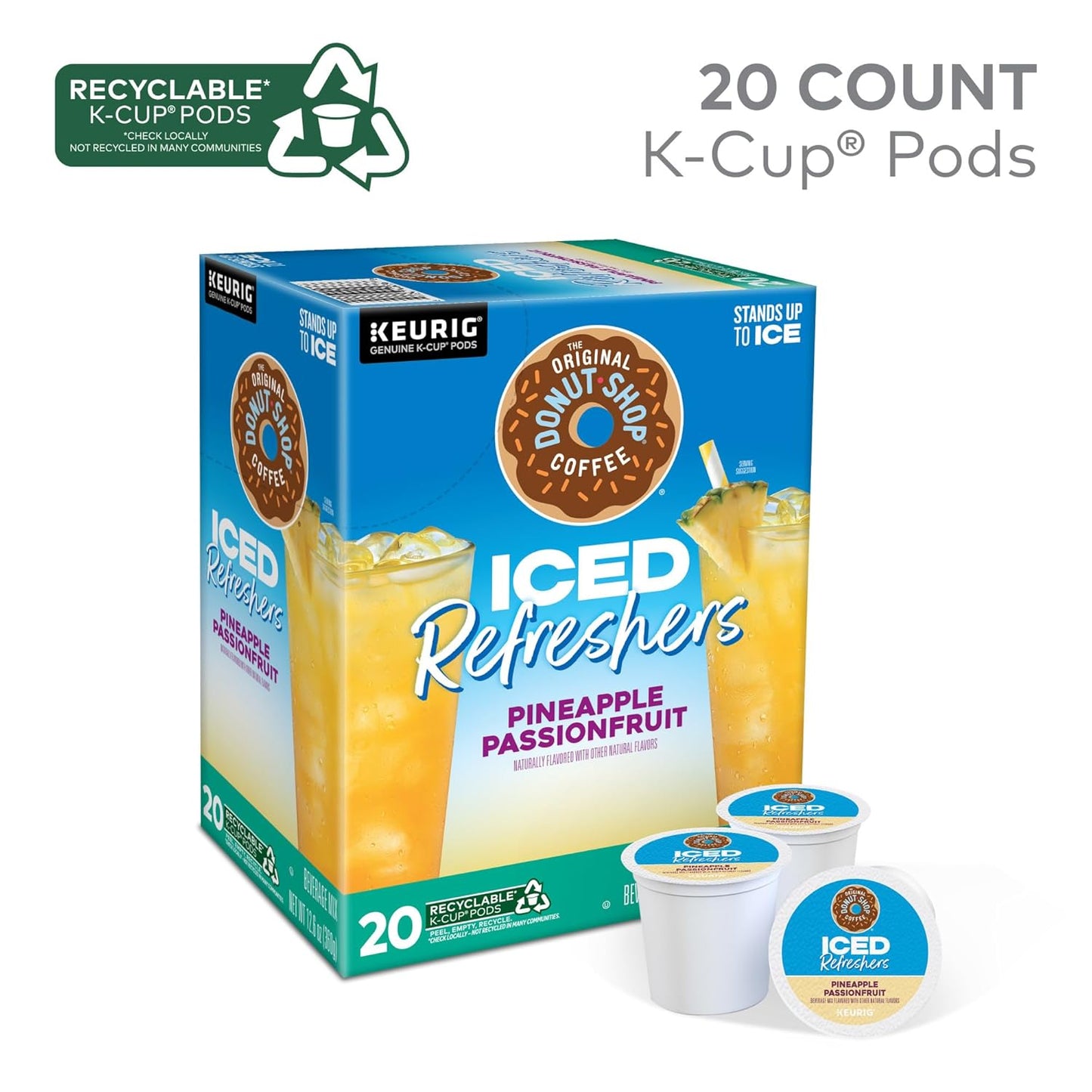 The Original Donut Shop Iced Refreshers, Pineapple Passionfruit Flavor, Keurig Single Serve K-Cup Pods, 20 Count