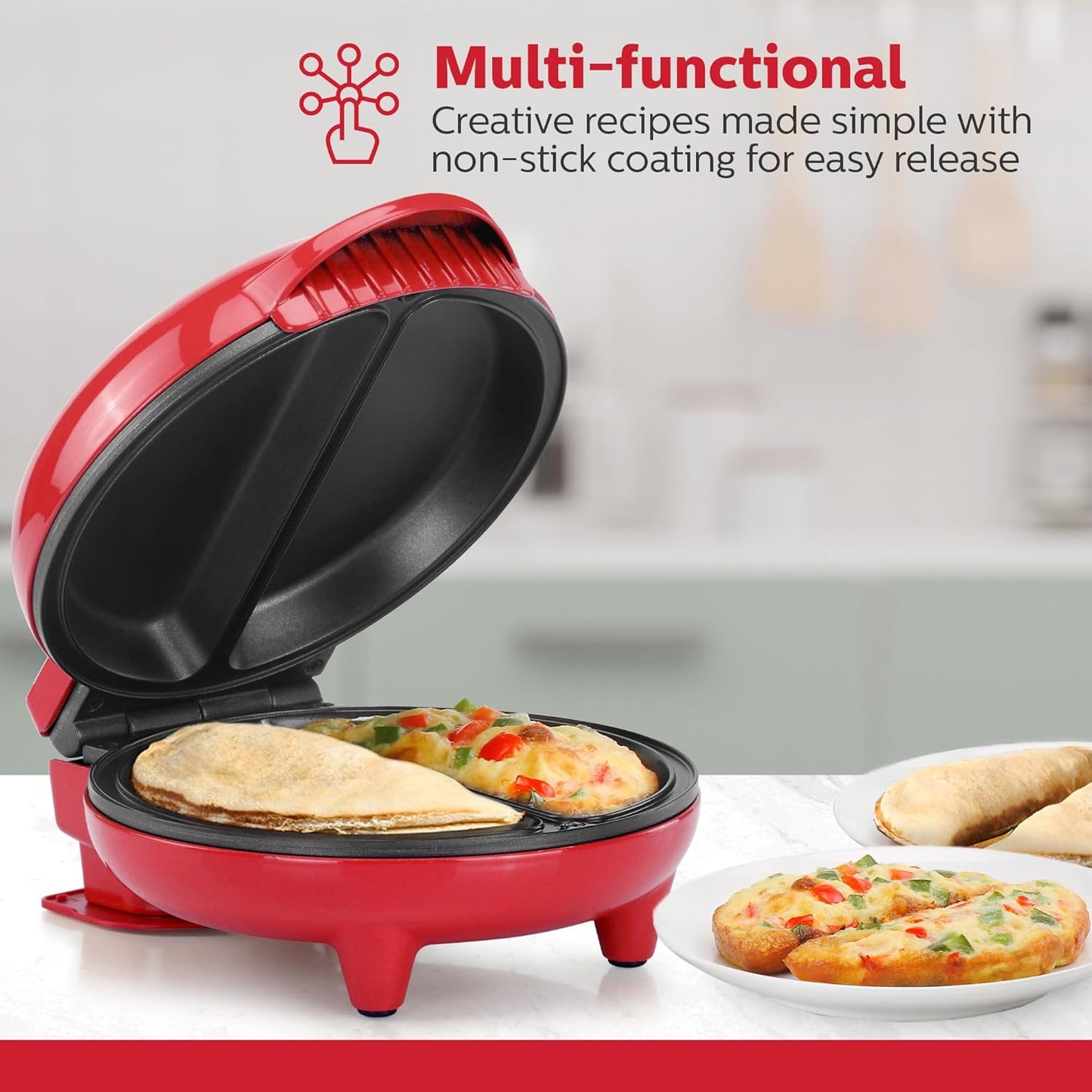 Holstein Housewares Omelet Maker, Non-Stick, Stainless Steel | 2 Individual Portions | Red | Pack of 6