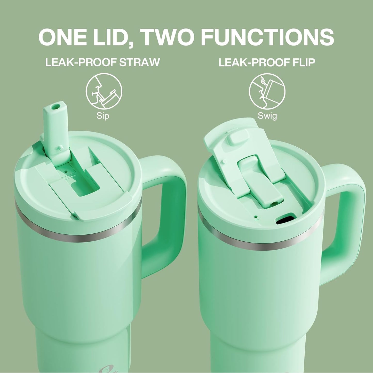 32 oz Tumbler with Handle and Straw: Stainless Steel Insulated Tumbler Keeps Cold for 24 Hours, Leakproof Travel Cup Fits in Cup Holder and BPA-Free,Brook Green