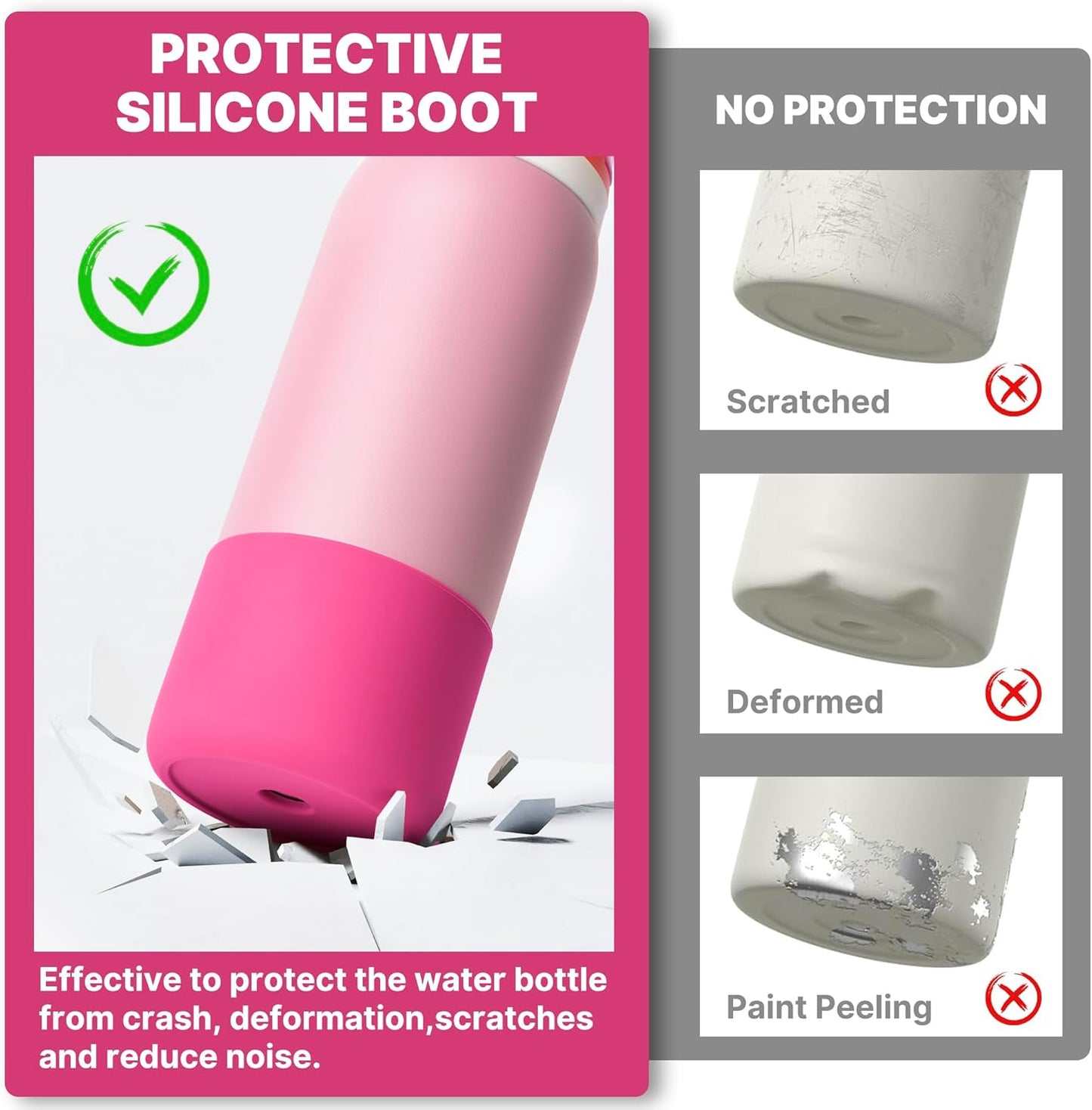 Silicone Boot for Owala 24 oz Water Bottles, Anti-Slip Protective Sleeve for Owala Twist & FreeSip & Flip Stainless Steel Water Bottle, Boot Bottom Base for Owala (Rose Red)