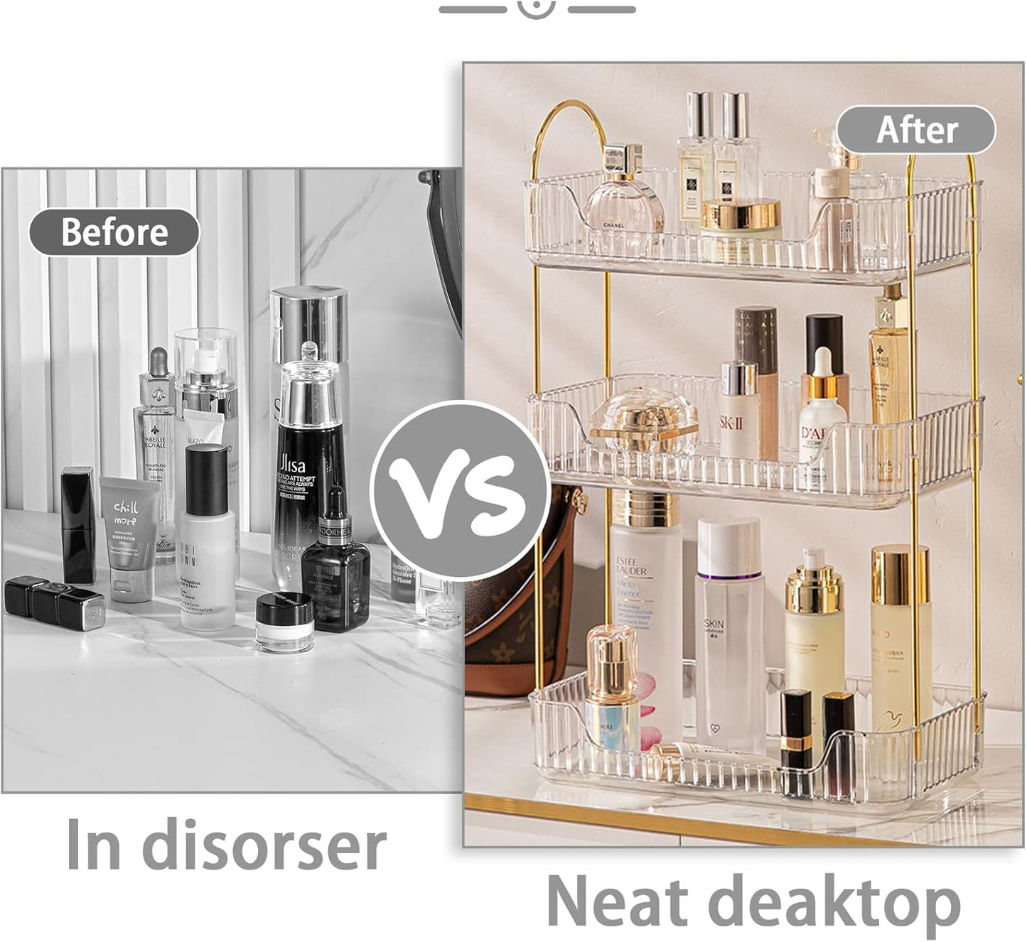 Bathroom Counter Organizer Countertop Storage, Cosmetics Skincare Shelf, Makeup Organizer Perfume for Dresser Vanity Tray, Spice Rack for Kitchen(3 Tier-Clear)