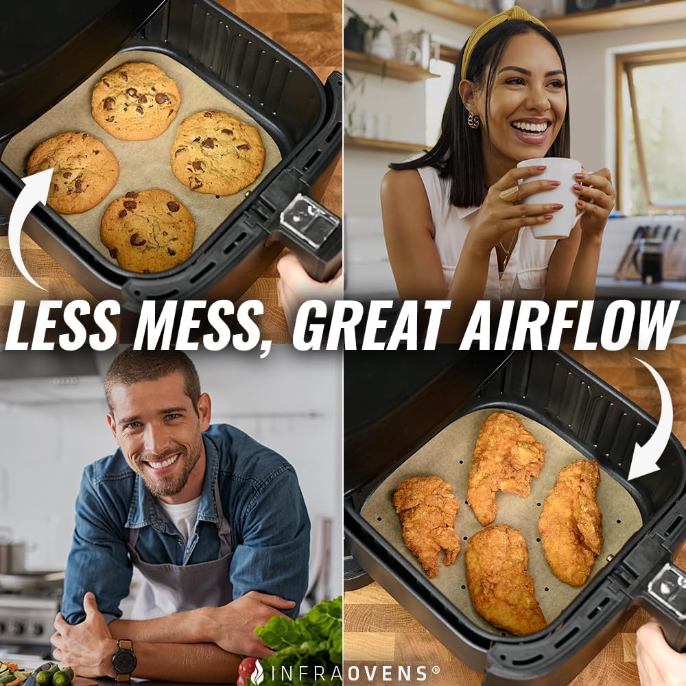 Parchment Paper Sheets for Ninja Air Fryer Pro XL 6-in-1 6.5 qt, Extra Large Square Liners for Air Fryer, Natural Unbleached Pre Cut Square Paper Liners for Airfryers, Toaster Ovens, and Oven Trays