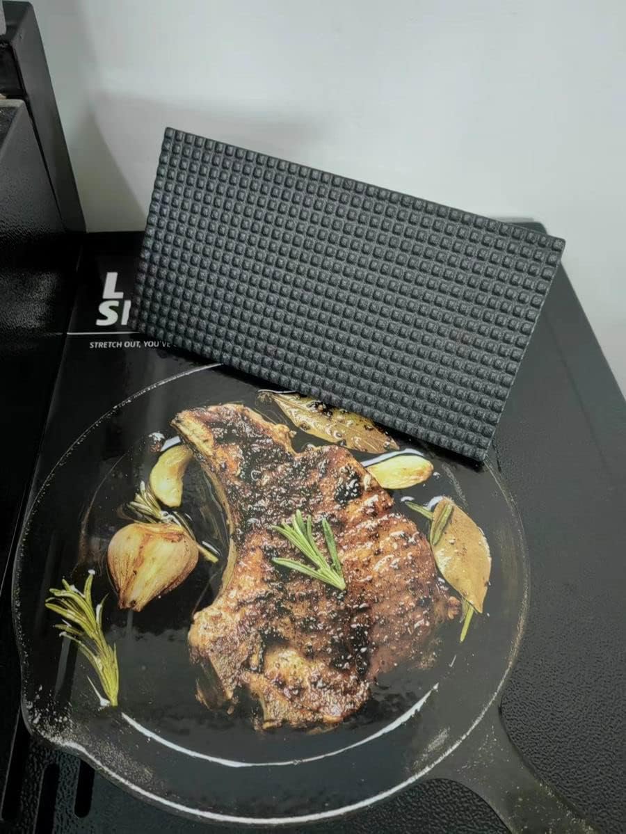 Firsgrill 8.3"×4.3" Heavy-duty Cast Iron Grill Burger Press and Meat Steak with Wood Handle for Blackstone Camp Chef Pitboss Weber Griddle Grills (Rectangle)