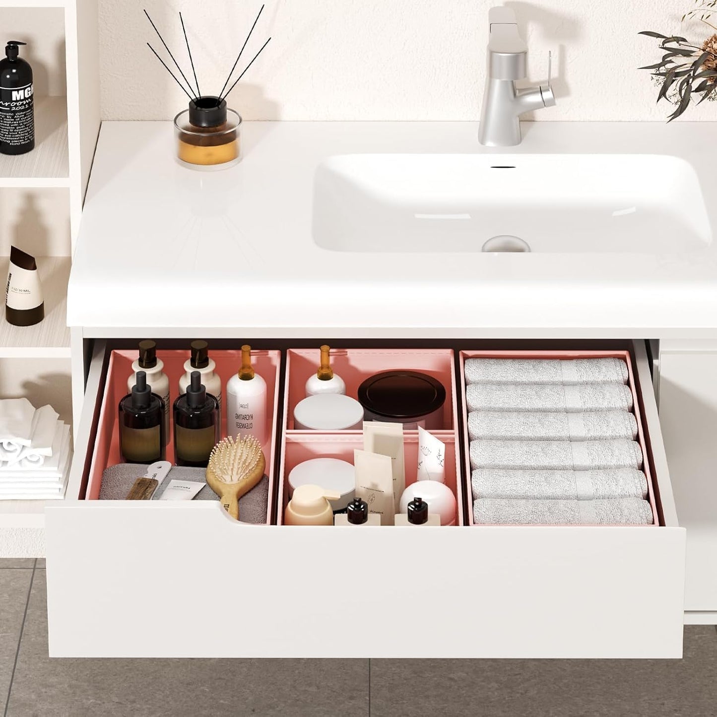 DIMJ Drawer Organizer Clothes, 20 Pack Dresser Organizer, Foldable Closet Organizers and Storage, Fabric Dresser Bins, Drawer Dividers for Nursery, Baby Clothes, Underwears, Sock (Pink)