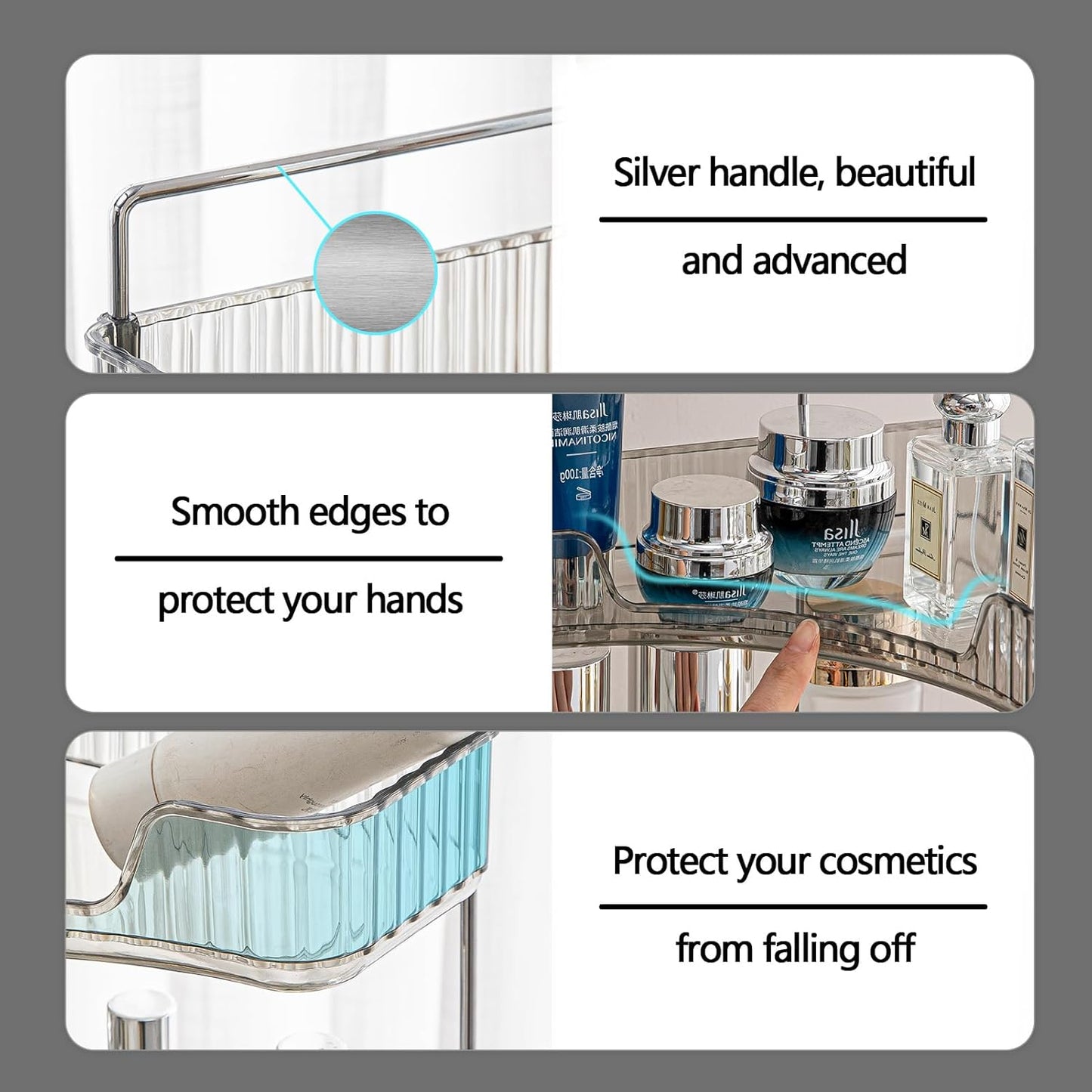 2-Tier Corner Bathroom Counter Organizer – Classic Storage Shelf for Makeup, Perfume & Toiletries, Space-Saving Countertop Tray Fits Bathroom, Dresser, Kitchen (Slate Gray)