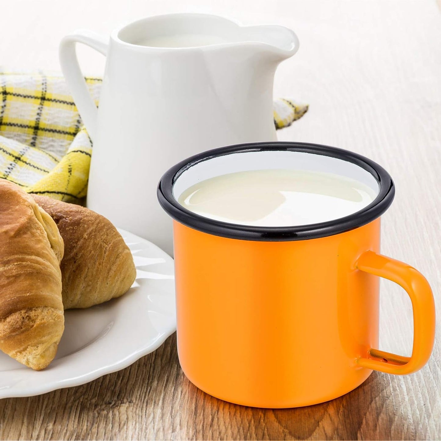 P&P CHEF Enamel Camping Coffee Mug Set of 6, Small Colored Mugs Cups for Family Gathering/Friend Party/Camping/Picnic/Fishing, Lightweight & Portable -12 Ounce, 350ML & Yellow