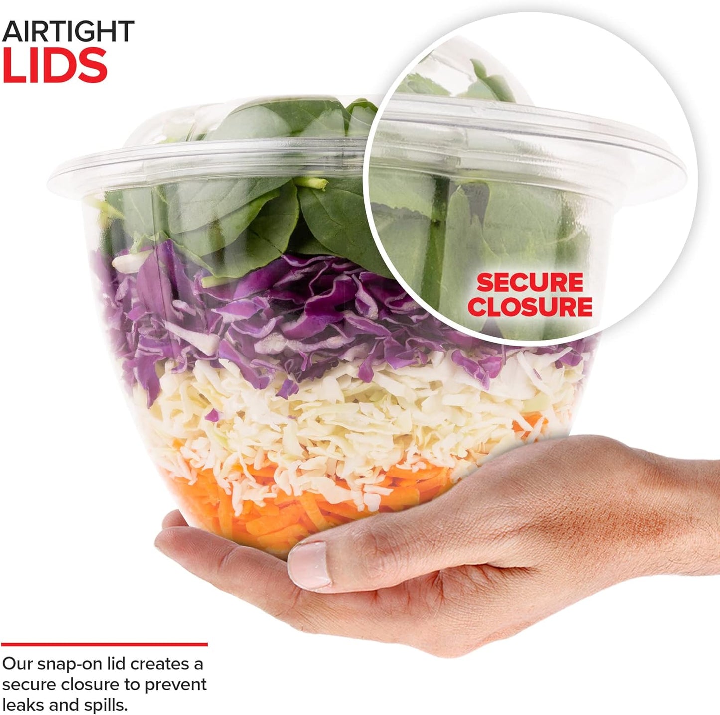 Stock Your Home Plastic Bowls with Lids (50 Count) 48 Oz. Disposable To-Go Containers – Large Airtight Bowls for Dinner or On-the-Go Meals