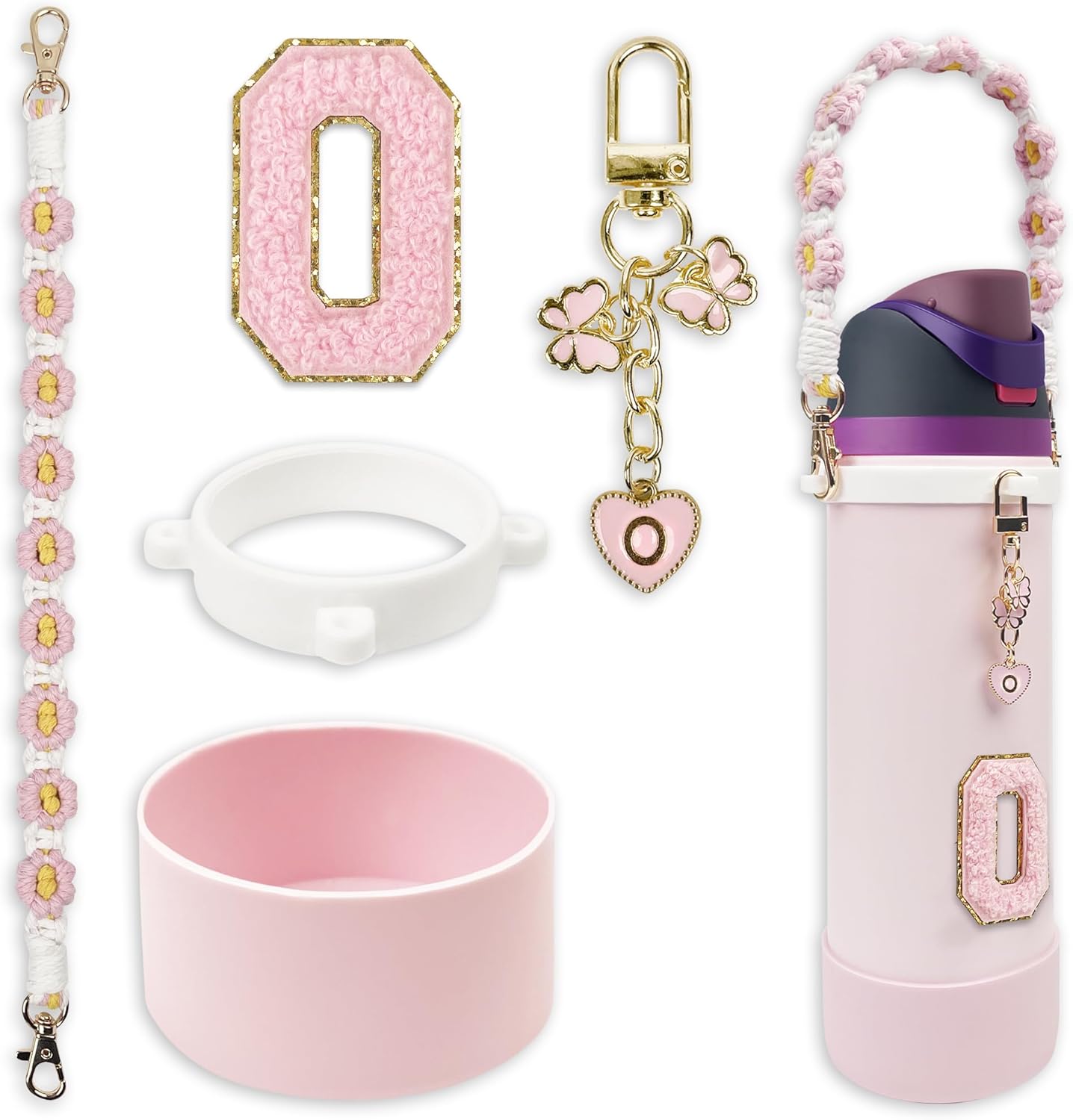 SITKOL Silicone Boot Cute Monogram Set Compatible with Owala Water Bottle 24 oz, 32 oz, 40 oz - Perfect Letter Owala Accessories for Owala Tumbler, Owala Free Sip, Pink Owala, Black Owala