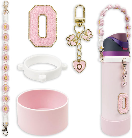 SITKOL Silicone Boot Cute Monogram Set Compatible with Owala Water Bottle 24 oz, 32 oz, 40 oz - Perfect Letter Owala Accessories for Owala Tumbler, Owala Free Sip, Pink Owala, Black Owala