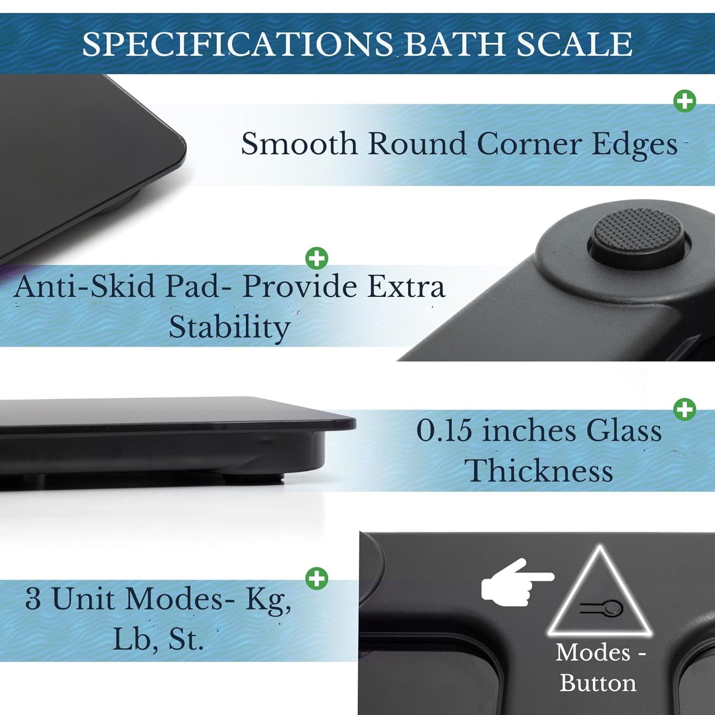 Moss & Stone Black Digital Bathroom Scale for Body Weight, Smart Step-On Technology, Backlit LCD Display, High Accuracy Weight Scale 400lb/180kg, Glass Slim Design, Auto On/Off, Home Use