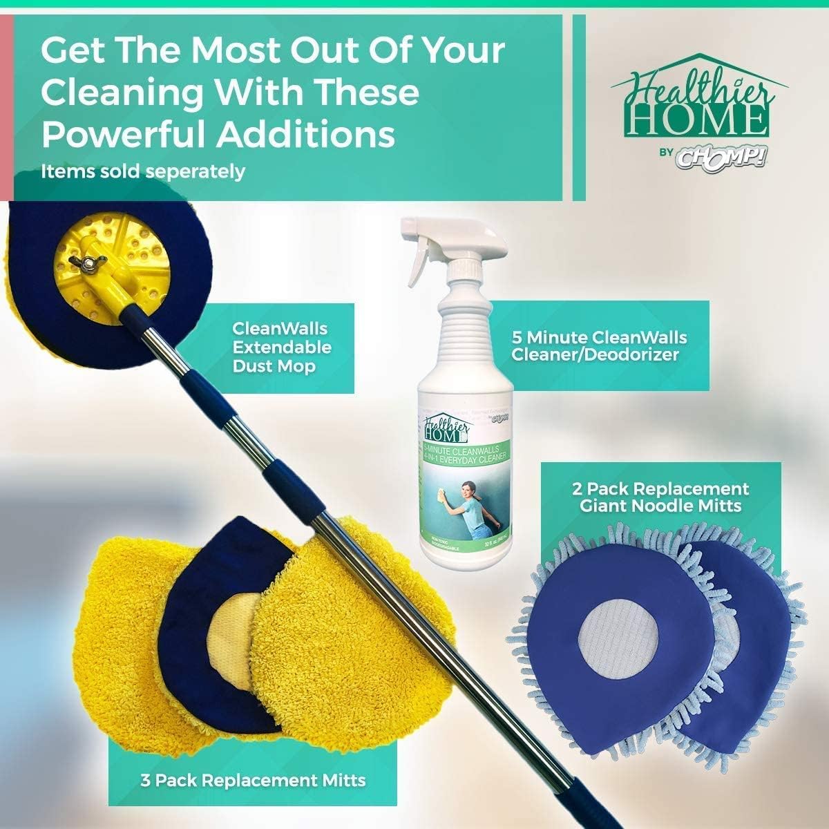 CHOMP! Painted Wall Cleaner Spray: Healthier Home 5-Minute CleanWalls 4-in-1 Multipurpose, Ceiling and Baseboard Cleaning - Dirt, Dust, Odor and Stain Remover - 32 Oz (Summer Sun Scent)