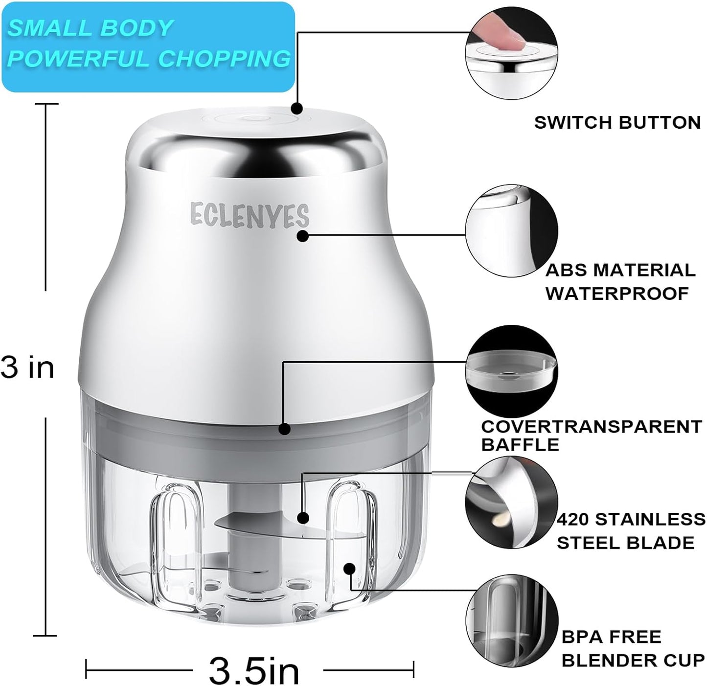 Vegetable Chopper, 100ML Electric Garlic Chopper, USB Rechargeable Mini Blender, Powerful Small Food Processor, Blender to Vegetable, Wireless Food Cutter for Ginger, Chili, Fruit, Meat, etc