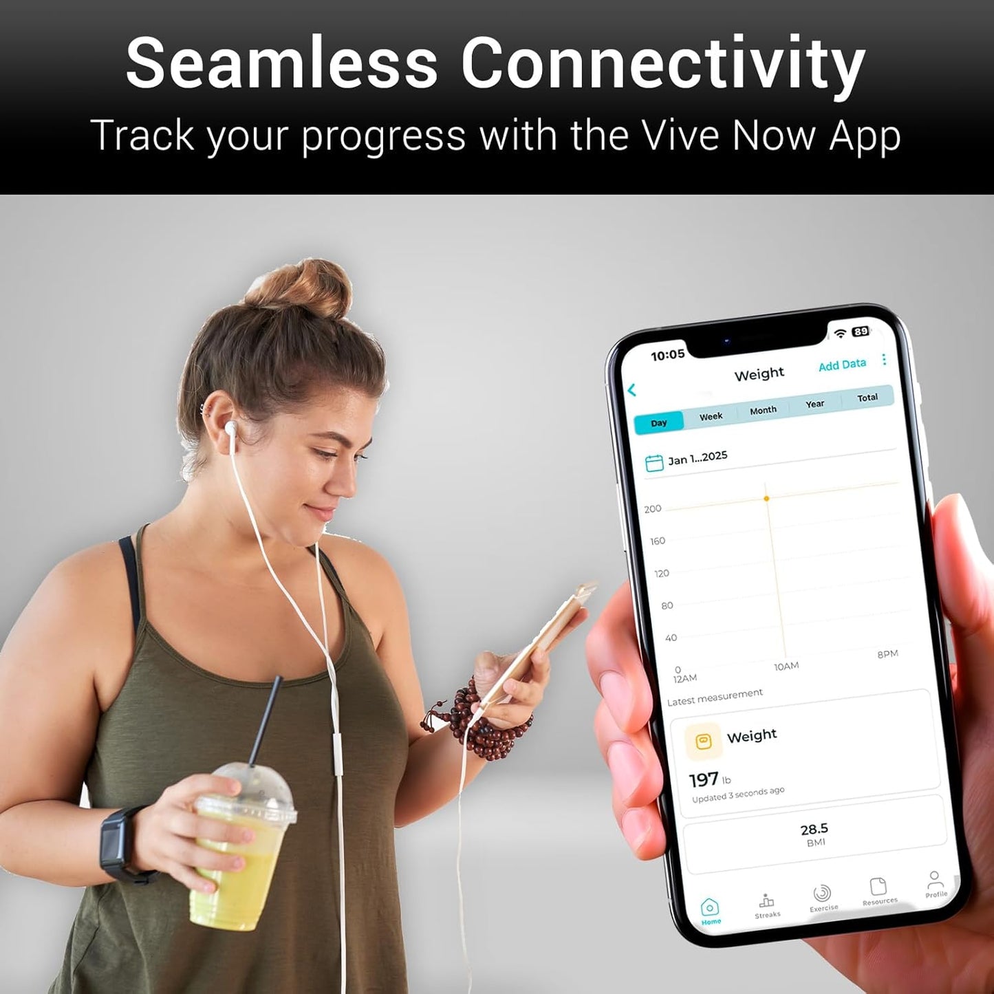 Vive Smart Body Weight Scale (500lbs Capacity) - Heavy Duty Bariatric Digital Scale for BMI - Plus Size, Large Display - Bathroom Device for Health Extra Wide Base & Smartphone Connectivity