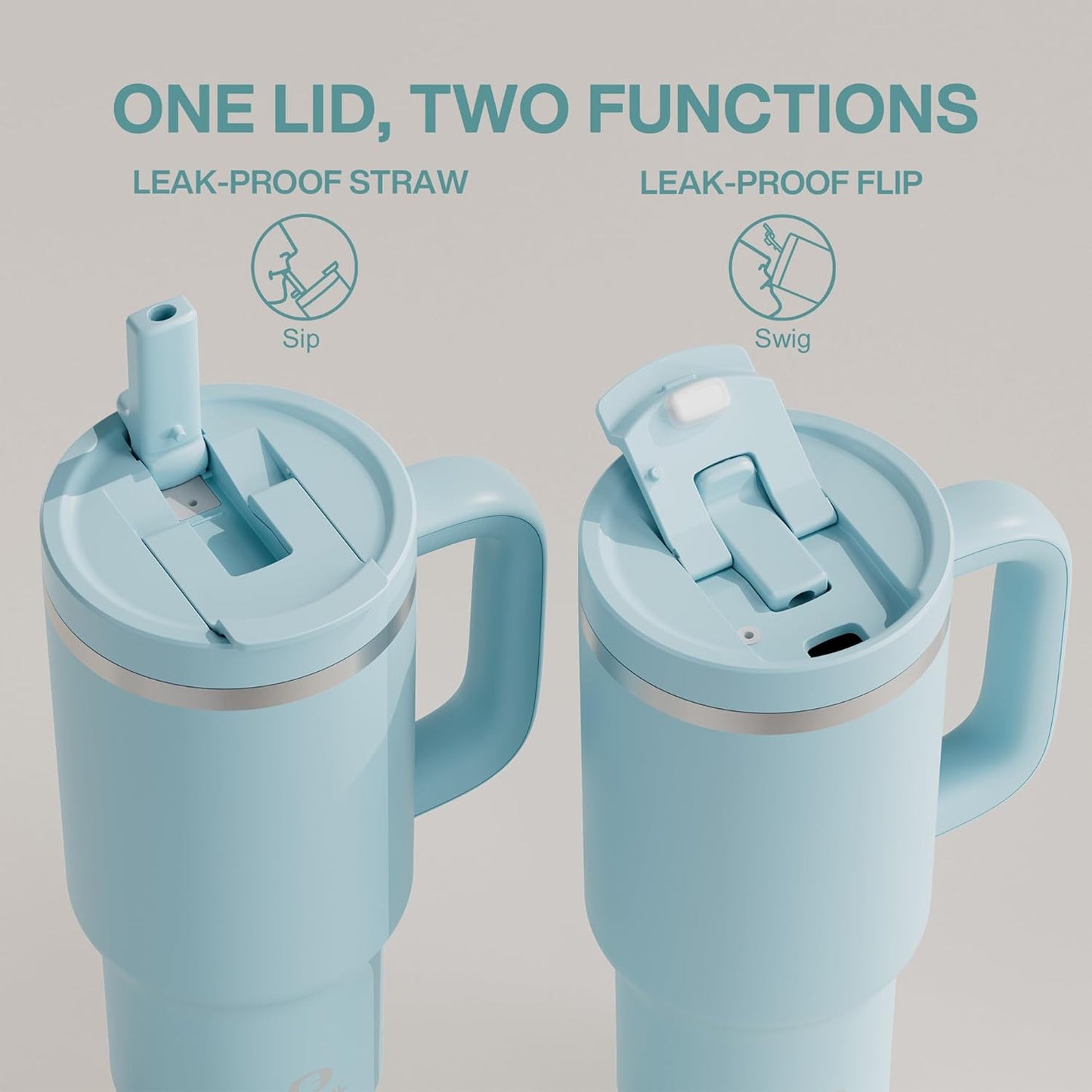 ENCOOL 32 oz Tumbler with Handle and Straw: Stainless Steel Insulated Tumbler Keeps Cold for 24 Hours, Leakproof Travel Cup Fits in Cup Holder and BPA-Free,Pewter Blue