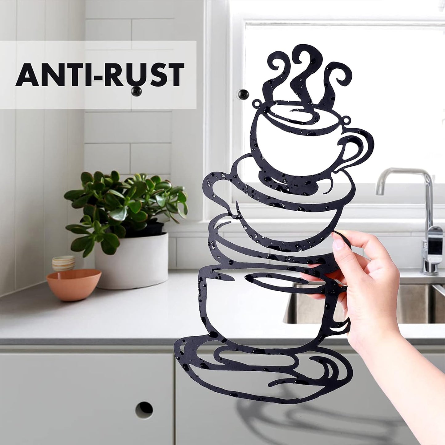 Coffee Cup Metal Wall Art, Farmhouse Kitchen Restaurant Decor Coffee Bar Sign, Black