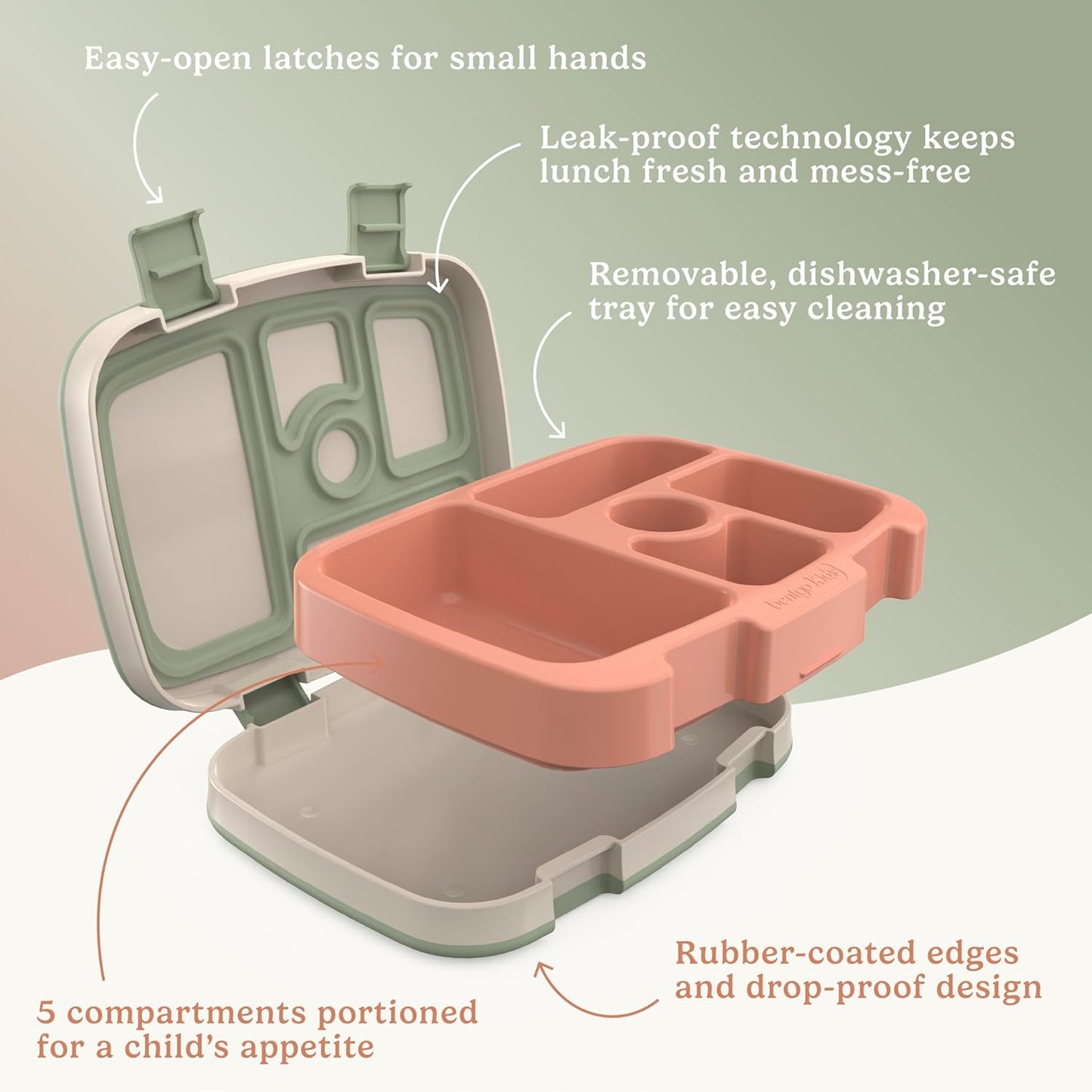 Bentgo Kids 5-Compartment Leak-Proof Bento-Style Lunch Box (Whimsy & Wonder Collection) - Ideal for Ages 3-7, Drop-Proof & Durable, Dishwasher Safe, & PFAS & BPA-Free Materials (Geo Speckle)