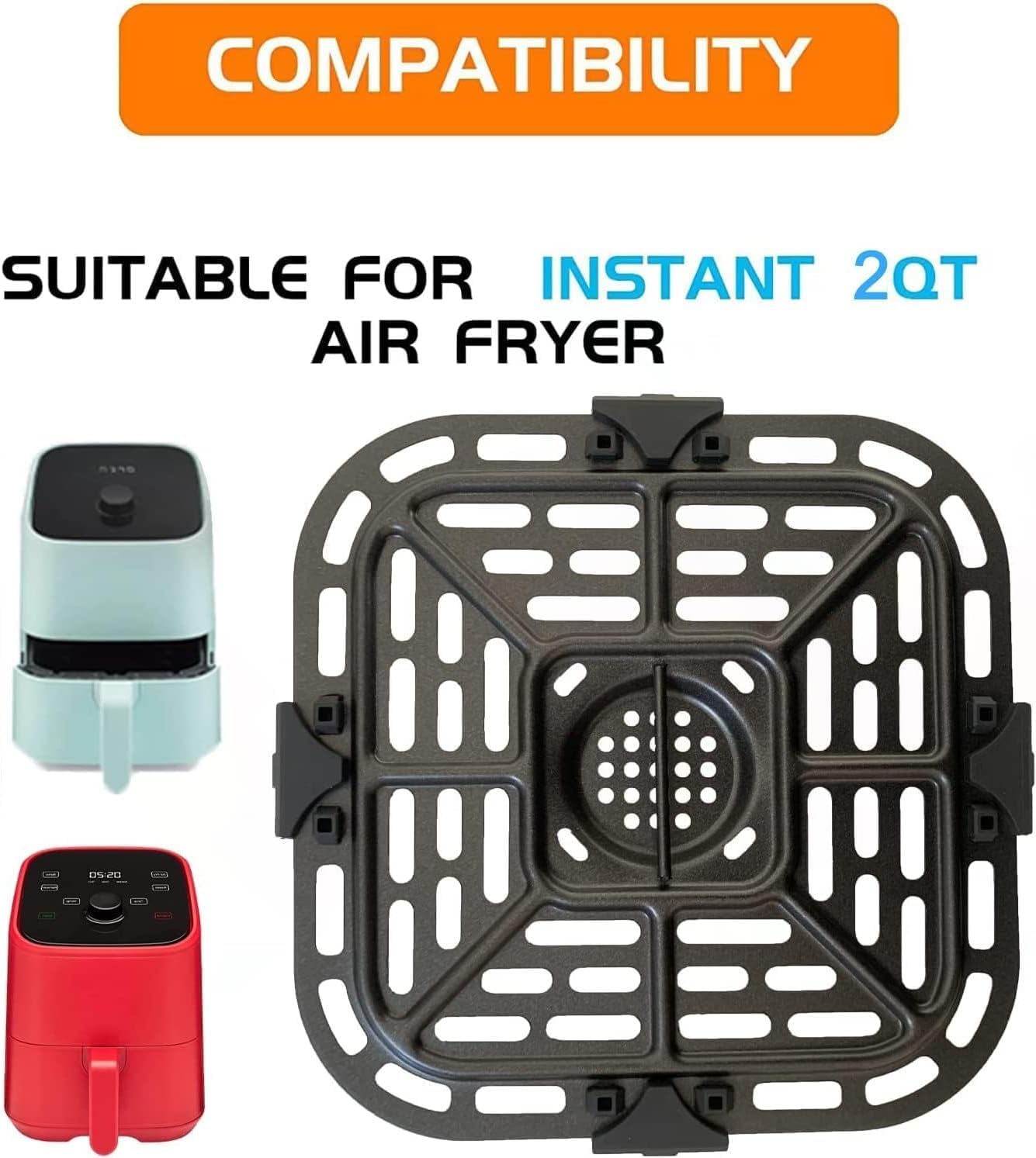 2QT Square Air Fryer Grill Plate for Instants Air Fryers, Upgraded Air Fryer Grill Pan Crisper Plate Tray Insert Rack Grate Grid Shelf for 2QT Instants Air Fryers, Nonstick, Dishwasher Safe