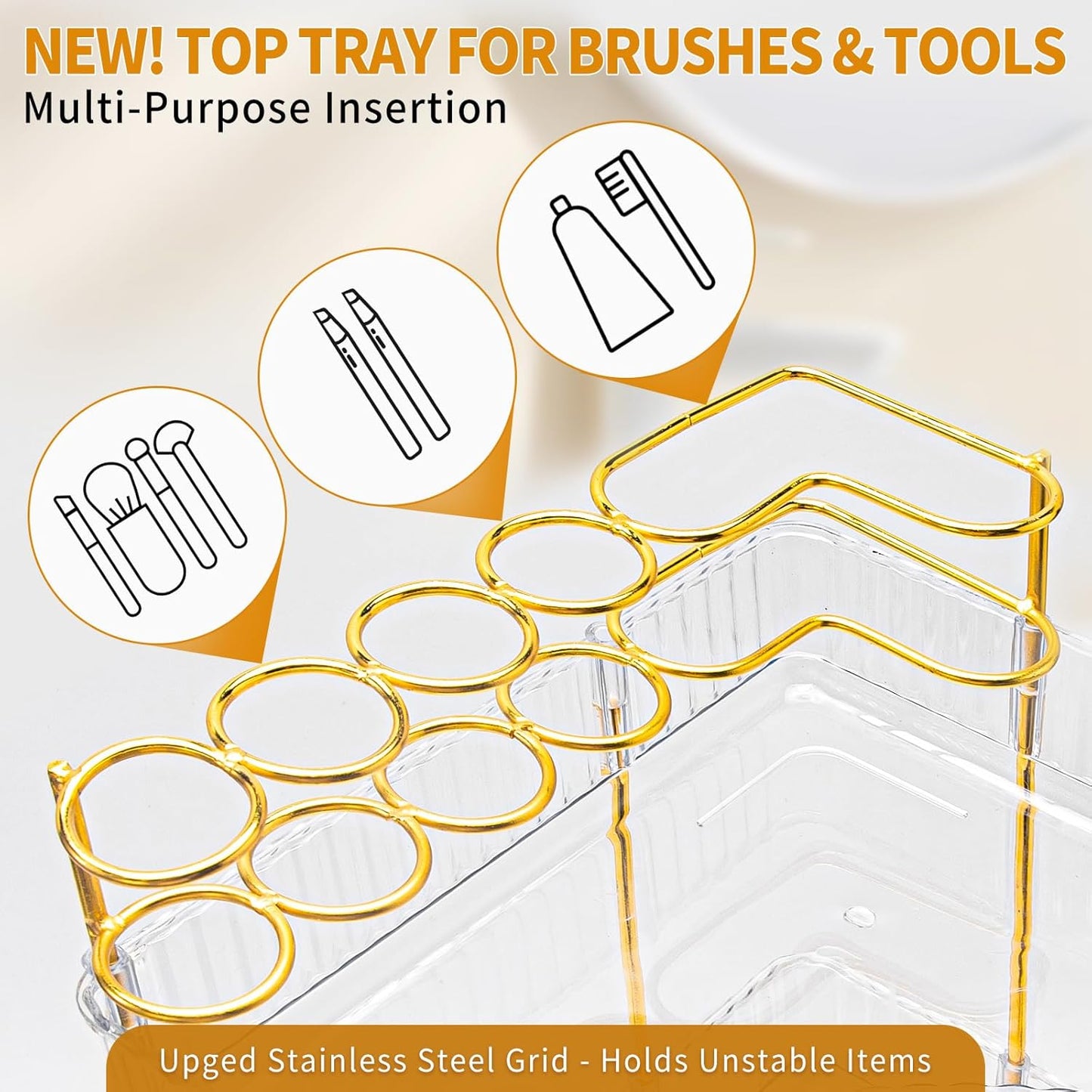 Upgraded 3-Tier Corner Bathroom Countertop Organizer – Spacious Storage for Makeup, Skincare & Perfumes, Built-in Brush Holder Fits Vanity/Dresser/Bsthtub (Classic White)