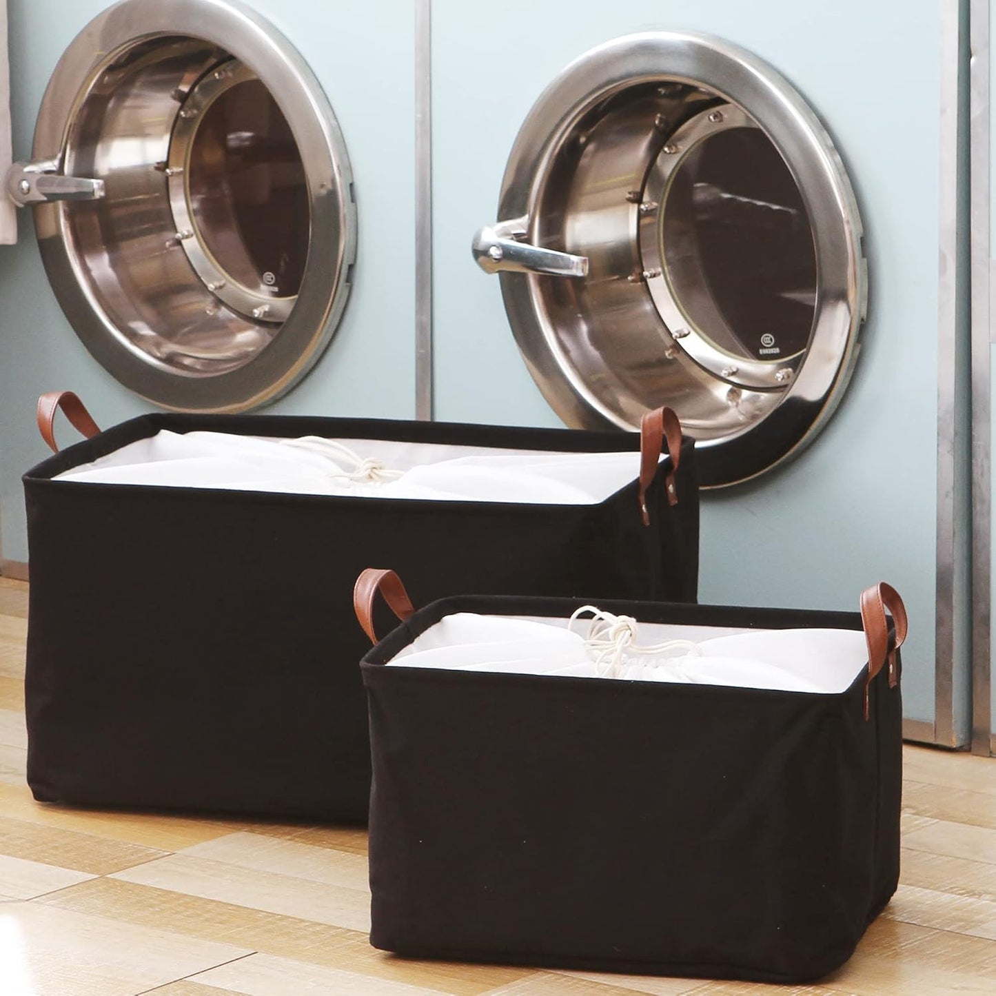 Hinwo 70L Extra Large Storage Bins, Closet Organizers and Storage, Foldable Clothes Storage Baskets with Handles, Containers for Clothing, Blanket, Comforters, Toys, Bedding (Black)