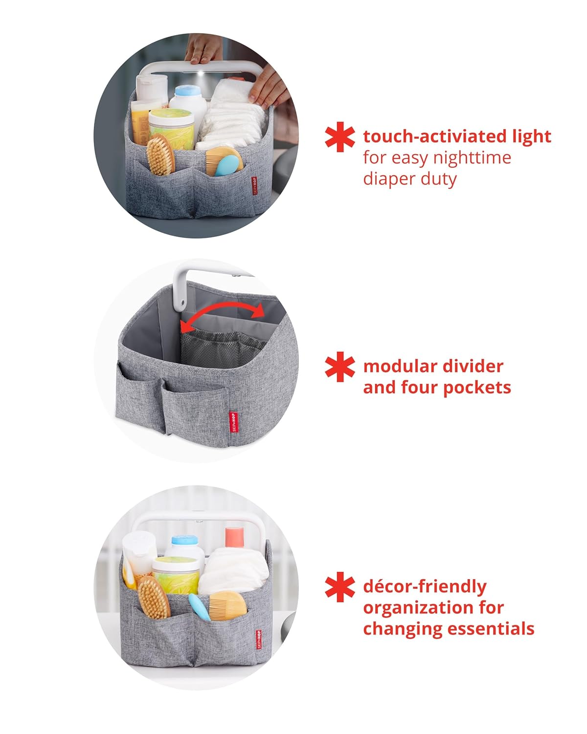 Skip Hop Diaper Caddy Organizer with Touch Sensor Night Light Nursery Style Oat