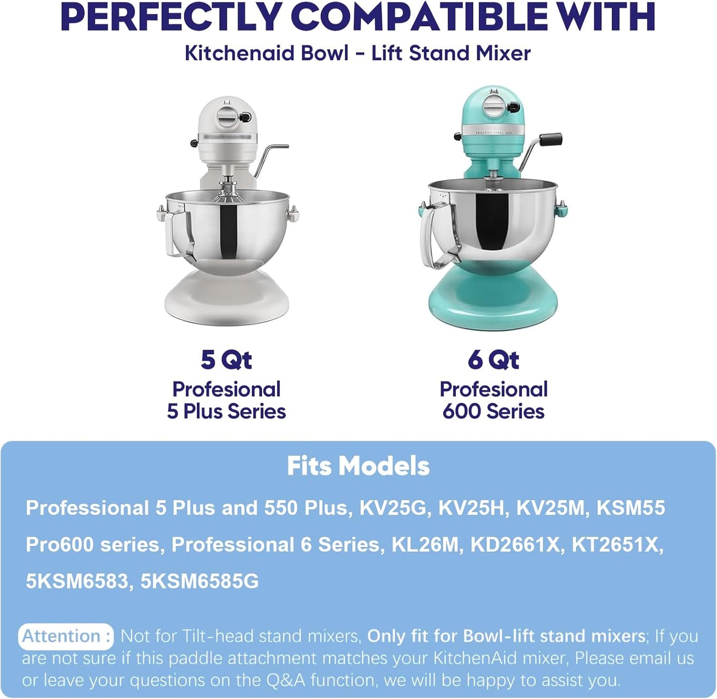 Stainless Steel Flat Beater for KitchenAid 5Plus-6Qt Bowl-Lift Stand Mixer, Paddle Attachment for Kitchenaid Mixer, Heavy Duty and Dishwasher Safe