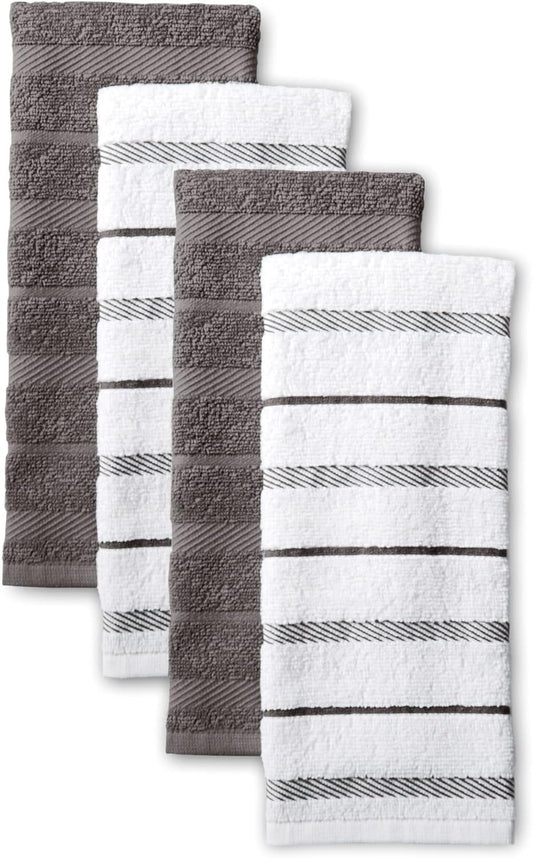 KitchenAid Albany Kitchen Towel 4-Pack Set, Charcoal Grey/White, 16"x26"