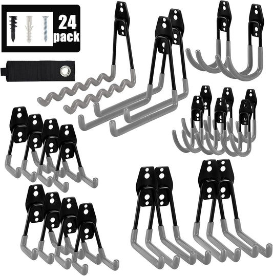 AOBEN Garage Hooks Heavy Duty, Steel Garage Storage Hooks, Utility Tool Hangers and Combinable Wall Mount Garage Hooks for Organizing Ladders, Bikes, Hoses, and More Equipment (Small J, 6 Pack)