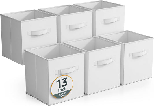 Sorbus Fabric Storage Cubes - 6 Foldable Storage Bins for Organizing Pantry, Cubbies, Toy Box - Clothes Storage & Closet Organizer - 13 Inch Collapsible Cube Baskets for Shelves with Handle