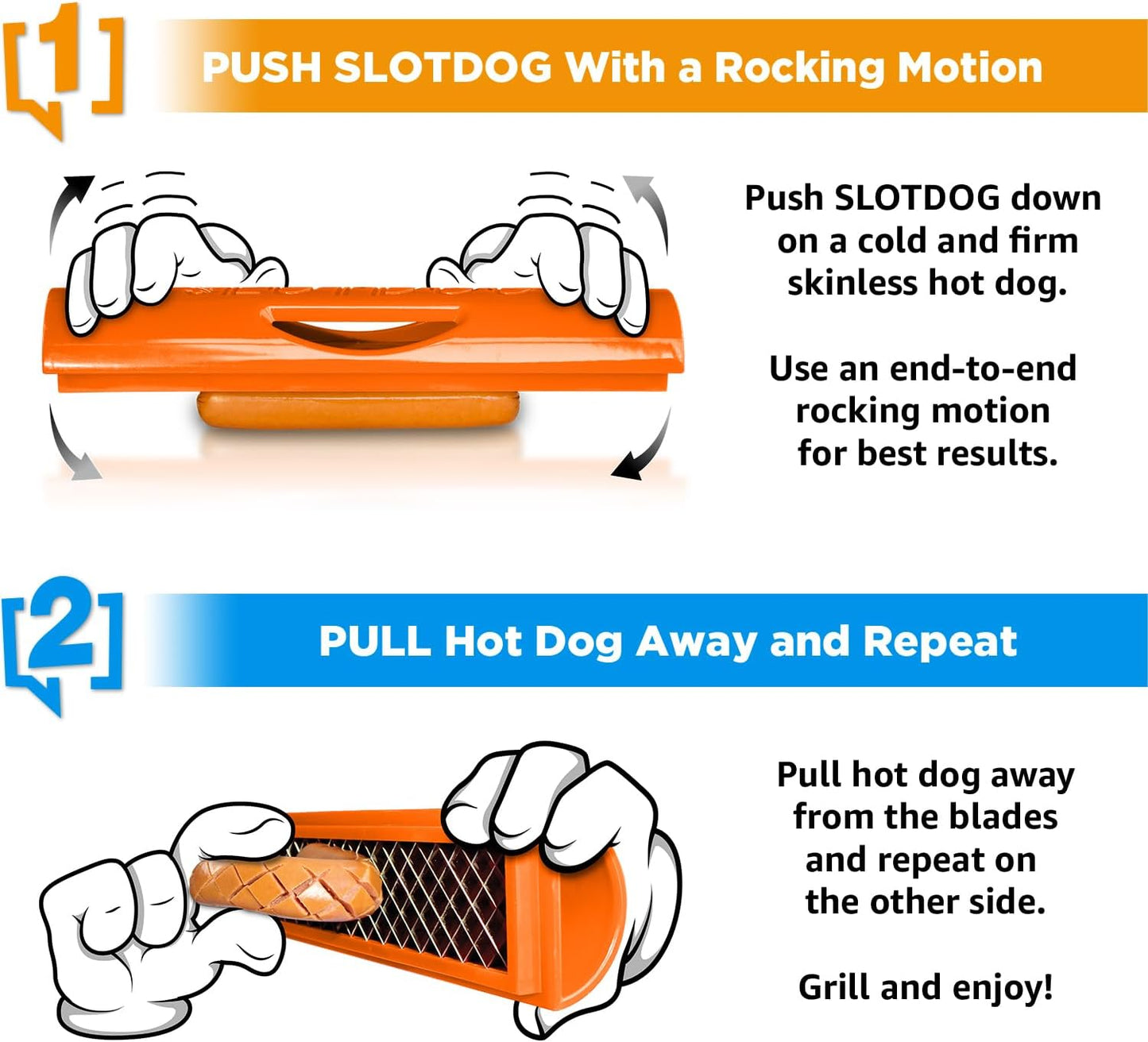 Hot Dog Slicing Tool - Orange - Griddle & Pellet Grill Special Edition For Griddles, Grills, Smoker, Air Fryer, Oven, BBQ, Campfire, Kitchen, Tailgating - Stainless Cutter Blades 10 inch