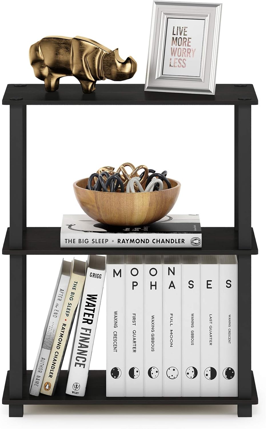 Furinno TURN-S-TUBE Storage Shelves, 3-Tier Book Shelf, Corner Shelf, Toolless Open Shelves, for Organization and Storage, Living Room, Garage, Home Office, Espresso