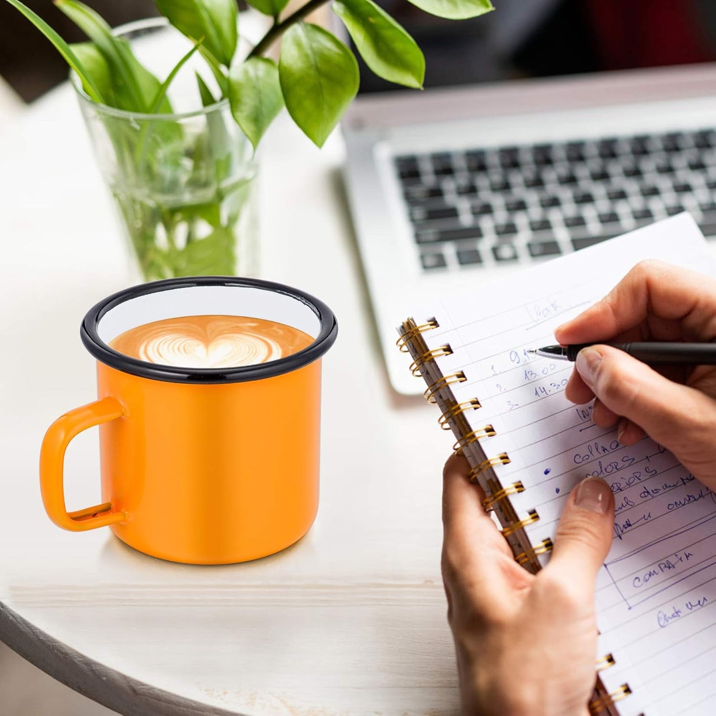 P&P CHEF Enamel Camping Coffee Mug Set of 6, Small Colored Mugs Cups for Family Gathering/Friend Party/Camping/Picnic/Fishing, Lightweight & Portable -12 Ounce, 350ML & Yellow