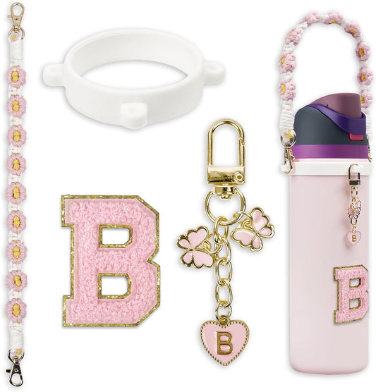 Cute Letter Charm Set Compatible with Owala Water Bottle 24 oz, 32 oz, 40 oz, Owala Kids, Owala Coffee Tumbler, Owala FreeSip – Includes Handle Strap, for Owala Accessories & Stanley Cup Accessories