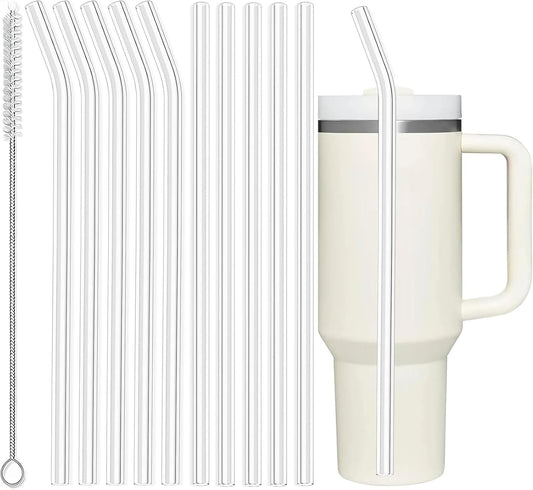 ALINK 10 Pcs Replacement Straws for Stanley 40 oz 30 oz Tumbler, 12 inch Long Reusable Tritan Plastic Clear Tumbler Straws for Stanley Cup, Owala 40 oz, Yeti 42 oz Accessories with Brush